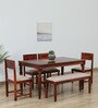 Clarion Sheesham Wood 6 Seater Dining Set In Honey Oak Finish With Bench
