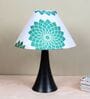 Classic Black Metal Table Lamp With Dahlia Floral Print Satin Shade