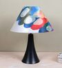Classic Black Metal Table Lamp With Abstract Print Satin Shade