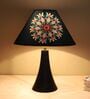 Classic Black Metal Table Lamp With French Floral Print Satin Shade