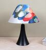 Classic Black Metal Table Lamp With Abstract Print Satin Shade