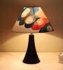 Classic Black Metal Table Lamp With Abstract Print Satin Shade