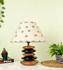 Beige Handpainted Shade Wooden Stone Handmade Black Brown Table Lamp