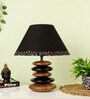 Black Handpainted Shade Wooden Stone Handmade Black Brown Table Lamp