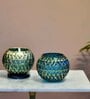 Classic Blue Mosiac Glass (Set of 2) Tea Light Holders