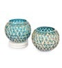 Classic Blue Mosiac Glass (Set of 2) Tea Light Holders