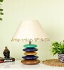 Beige Handpainted Shade Wooden Stone Handmade Multicolor Table Lamp