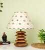 Beige Handpainted Shade Wooden Stone Handmade Brown Color Table Lamp