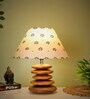 Beige Handpainted Shade Wooden Stone Handmade Brown Color Table Lamp