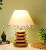 Beige Handpainted Shade Wooden Stone Handmade Brown Color Table Lamp