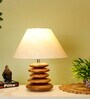 Beige Shade Wooden Stone Handmade Brown Color Table Lamp