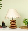 Beige Handpainted Shade Wooden Stone Handmade Brown Color Table Lamp
