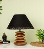Black Handpainted Shade Wooden Stone Handmade Brown Color Table Lamp