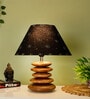 Black Handpainted Shade Wooden Stone Handmade Brown Color Table Lamp