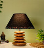 Black Handpainted Shade Wooden Stone Handmade Brown Color Table Lamp