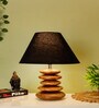 Black Shade Wooden Stone Handmade Brown Color Table Lamp