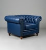 Classic Chesterfield Leather 1 Seater Sofa In Blue Colour
