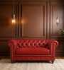 Classic Chesterfield Leather 2 Seater Sofa In Red Colour Classic Chesterfield Leather 2 Seater Sofa In Red Colour