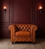 Classic Chesterfield Leather 1 Seater Sofa In Cognac Colour