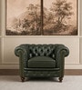 Classic Chesterfield Leather 1 Seater Sofa In Olive Green Colour