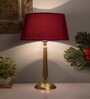 Classic Cubist Gold Brushed Lamp With Red Shade