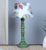 Classic European Style Inspired Mangowood Aqua Green Table Lamp With French English Oak Print Satin Shade