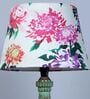 Classic European Style Inspired Mangowood Aqua Green Table Lamp With French Carnation Print Satin Shade