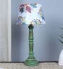 Classic European Style Inspired Mangowood Aqua Green Table Lamp With French English Oak Print Satin Shade