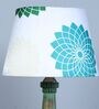 Classic European Style Inspired Mangowood Aqua Green Table Lamp With Dahlia Floral Print Satin Shade