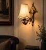 Classic Gold Antique Wall Lamp with Off-White Shade for Hallway