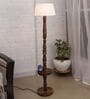 Classic Round Mabel Black Finish Wooden Floor Lamp with White Shade