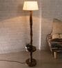 Classic Round Mabel Black Finish Wooden Floor Lamp with White Shade