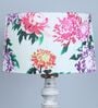 Classic Rustic White Mango Wood Base Floor Lamps Carnation Print Satin Shade