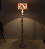 Classic Rustic White Mango Wood Base Floor Lamps Carnation Print Satin Shade