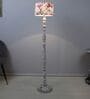 Classic Rustic White Mango Wood Base Floor Lamps Cobra Saffron Print Satin Shade