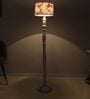 Classic Rustic White Mango Wood Base Floor Lamps Cobra Saffron Print Satin Shade