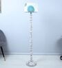 Classic Rustic White Mango Wood Base Floor Lamps Dahlia Floral Print Satin Shade