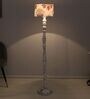 Classic Rustic White Mango Wood Base Floor Lamps English Oak Print Satin Shade