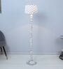 Classic Rustic White Mango Wood Base Floor Lamps Maze Print Satin Shade