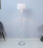 Classic Rustic White Mango Wood Base Floor Lamps Maze Print Satin Shade