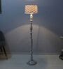 Classic Rustic White Mango Wood Base Floor Lamps Maze Print Satin Shade
