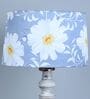 Classic Rustic White Mango Wood Base Floor Lamps Narcissue Floral Print Satin Shade