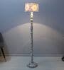 Classic Rustic White Mango Wood Base Floor Lamps Narcissue Floral Print Satin Shade