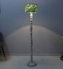Classic Rustic White Mango Wood Base Floor Lamps Palm Print Satin Shade