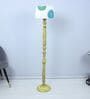 Classic Rustic Yellow Mango Wood Base Floor Lamps Dahlia Floral Print Satin Shade