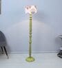 Classic Rustic Yellow Mango Wood Base Floor Lamps English Oak Print Satin Shade