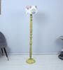 Classic Rustic Yellow Mango Wood Base Floor Lamps English Oak Print Satin Shade