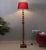 Classic Sphere Ball Antique Black Finish Wooden Floor Lamp with Red Shade
