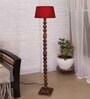 Classic Sphere Ball Antique Black Finish Wooden Floor Lamp with Red Shade