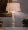 Classic Victorian White Wood Table Lamp With White Drum Shade